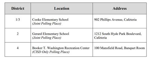 Polling locations include Cooke Elementary, Gerard Elementary, and Booker T. Washington Recreation Center